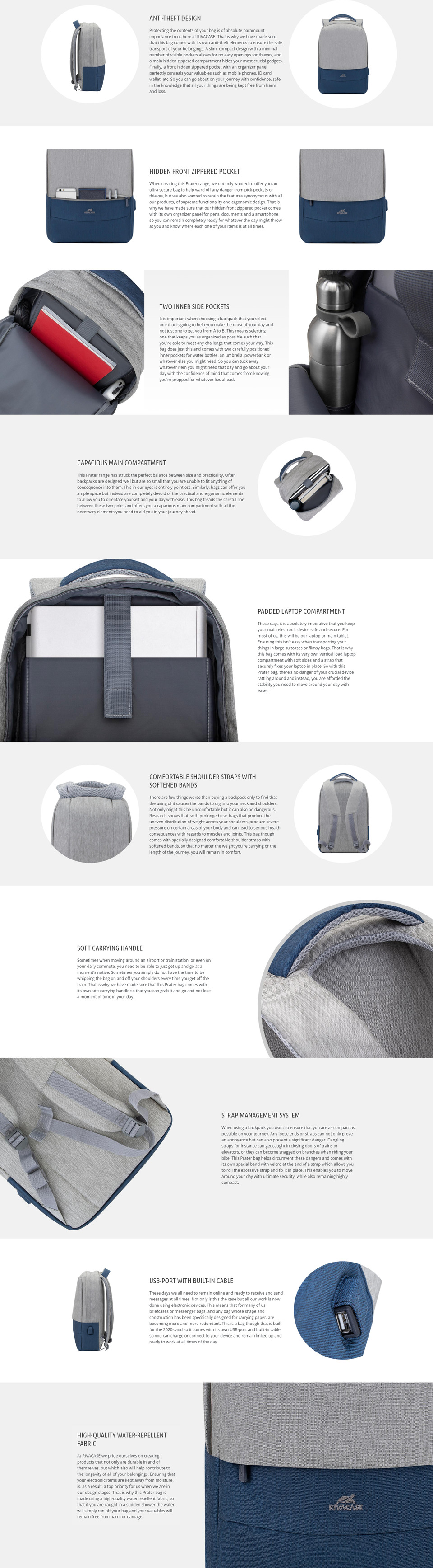 156 rivacase prater 7562 greydark blue anti-theft laptop backpack