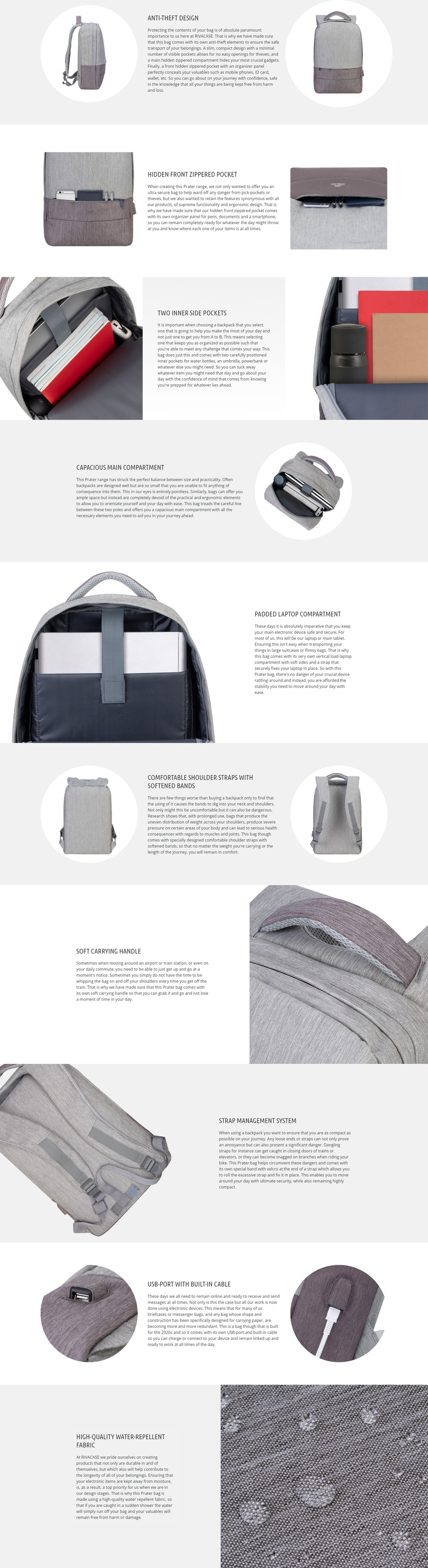 156 rivacase prater 7562 greymocha anti-theft laptop backpack