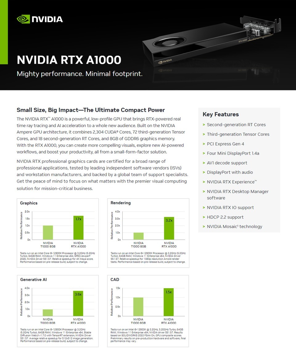 nvidia rtx a1000 8gb gddr6 graphics card 900-5g172-2580-000