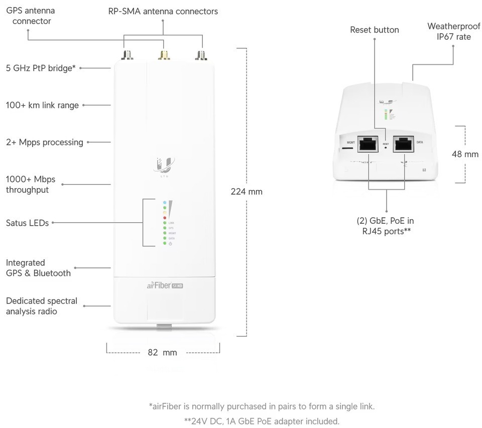 ubiquiti af-5xhd airfiber 5xhd long range 5ghz carrier