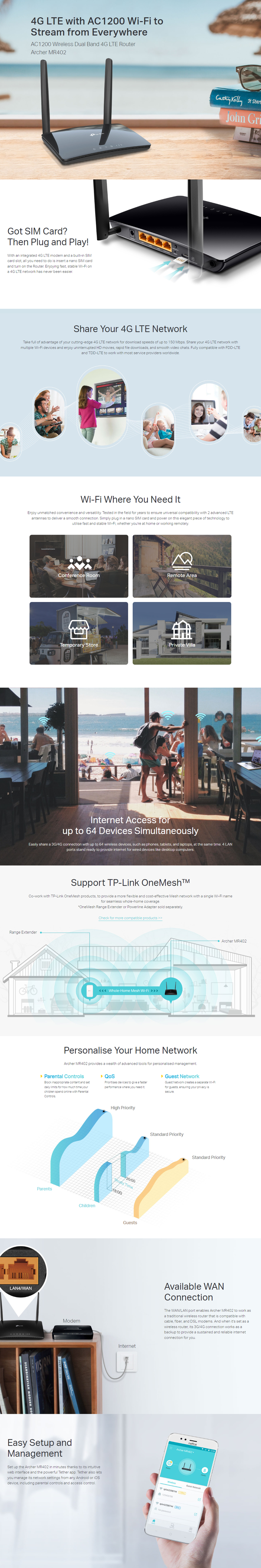 tp-link archer mr402 ac1200 wireless dual band 4g lte router