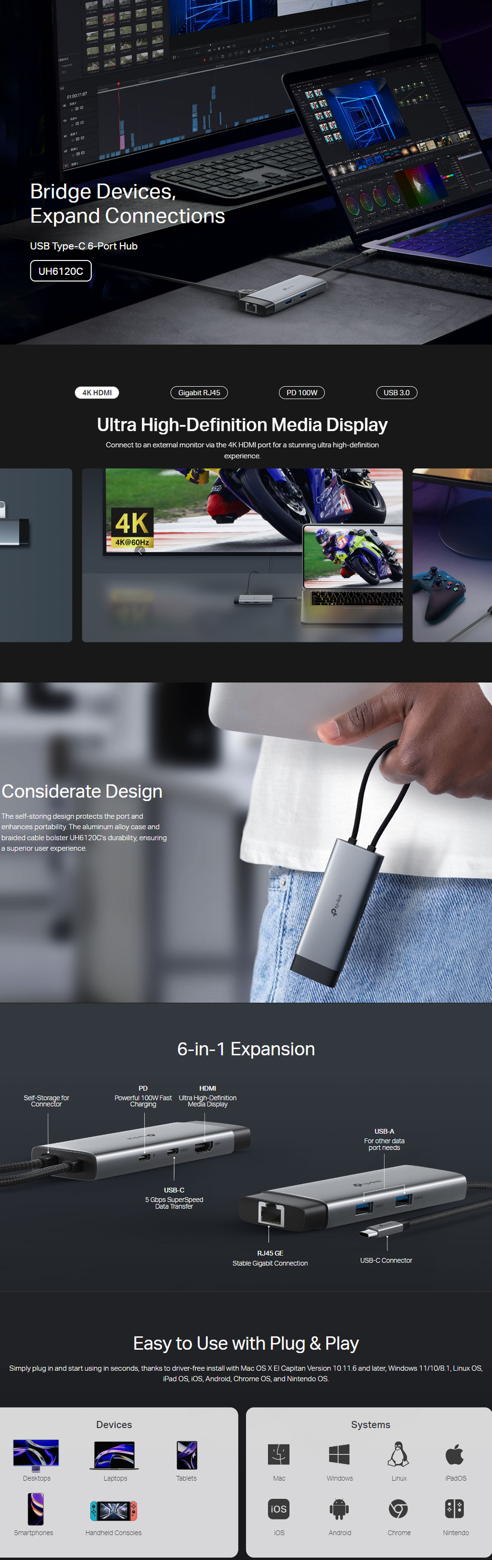 tp-link uh6120c usb type-c 6-port hub