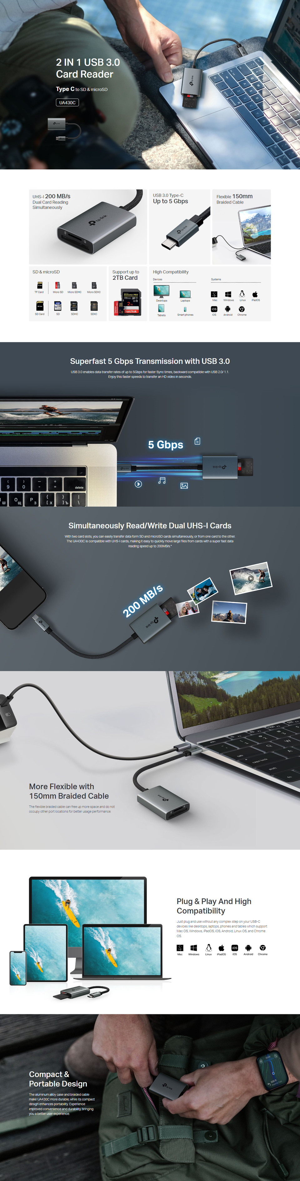 usb 30 type-c to sd microsd 30 card reader
