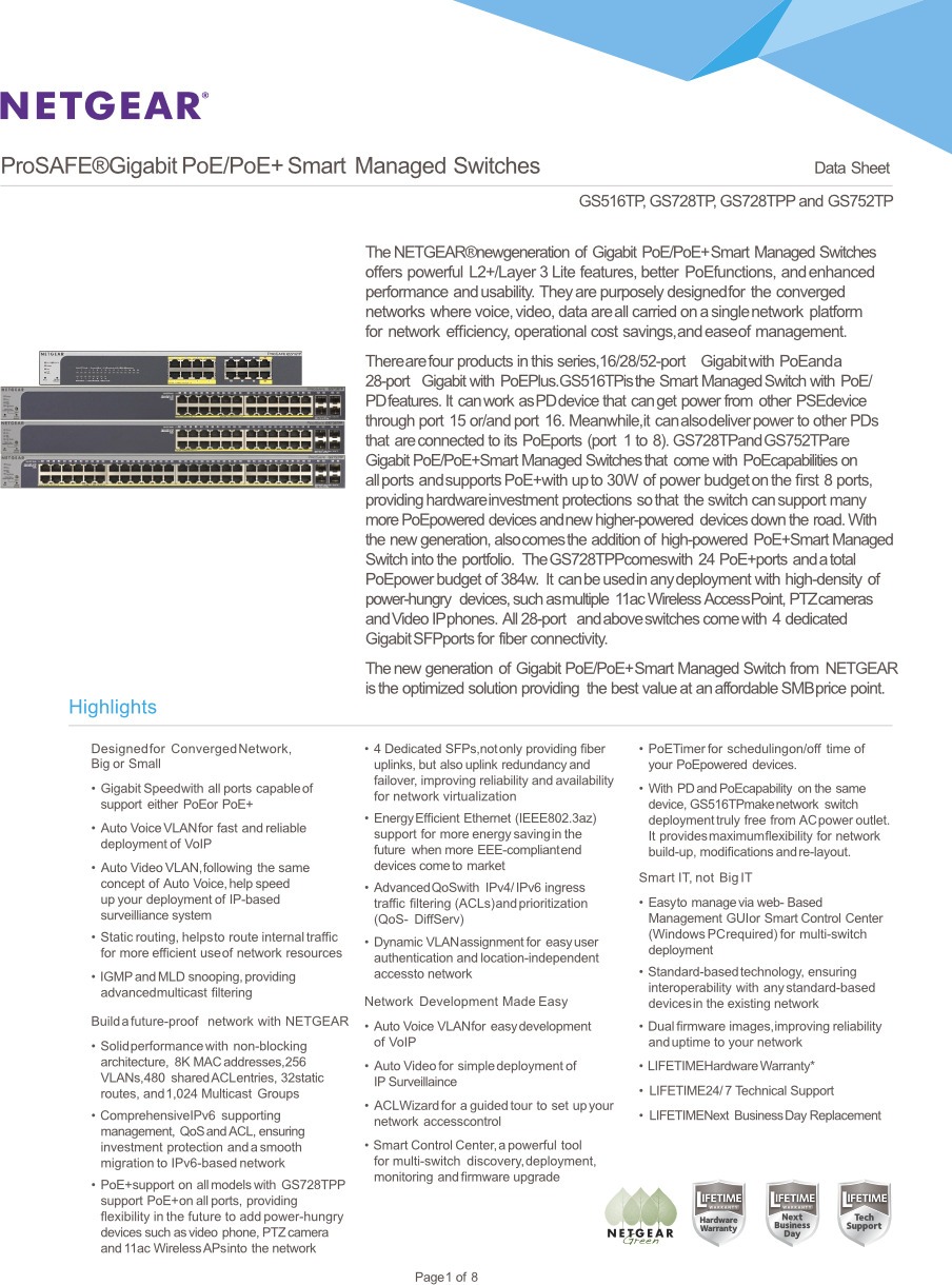 52 port netgear gs752tp-300aus gigabit smart managed switch with poe