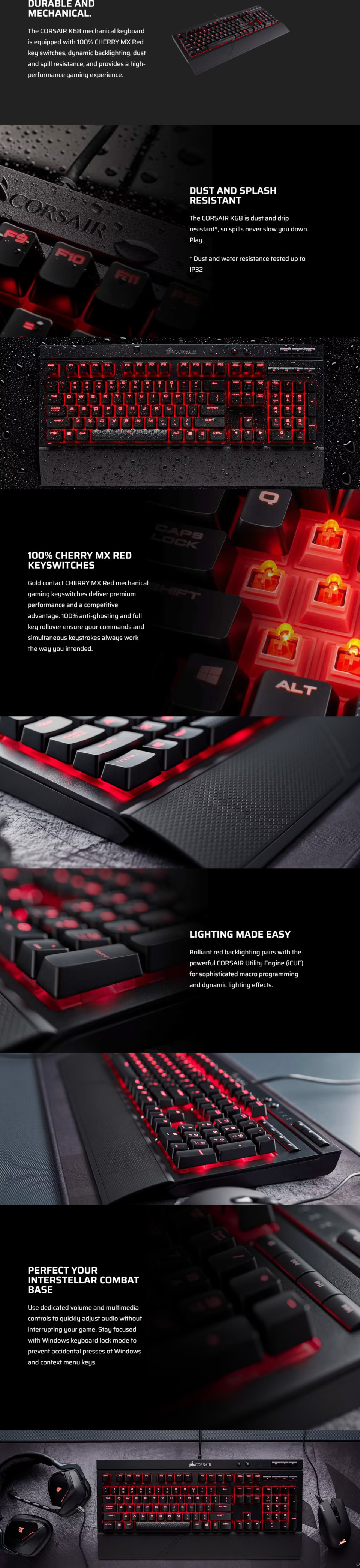 corsair k68 mechanical cherry mx red switch gaming keyboard ch-9102020-cn