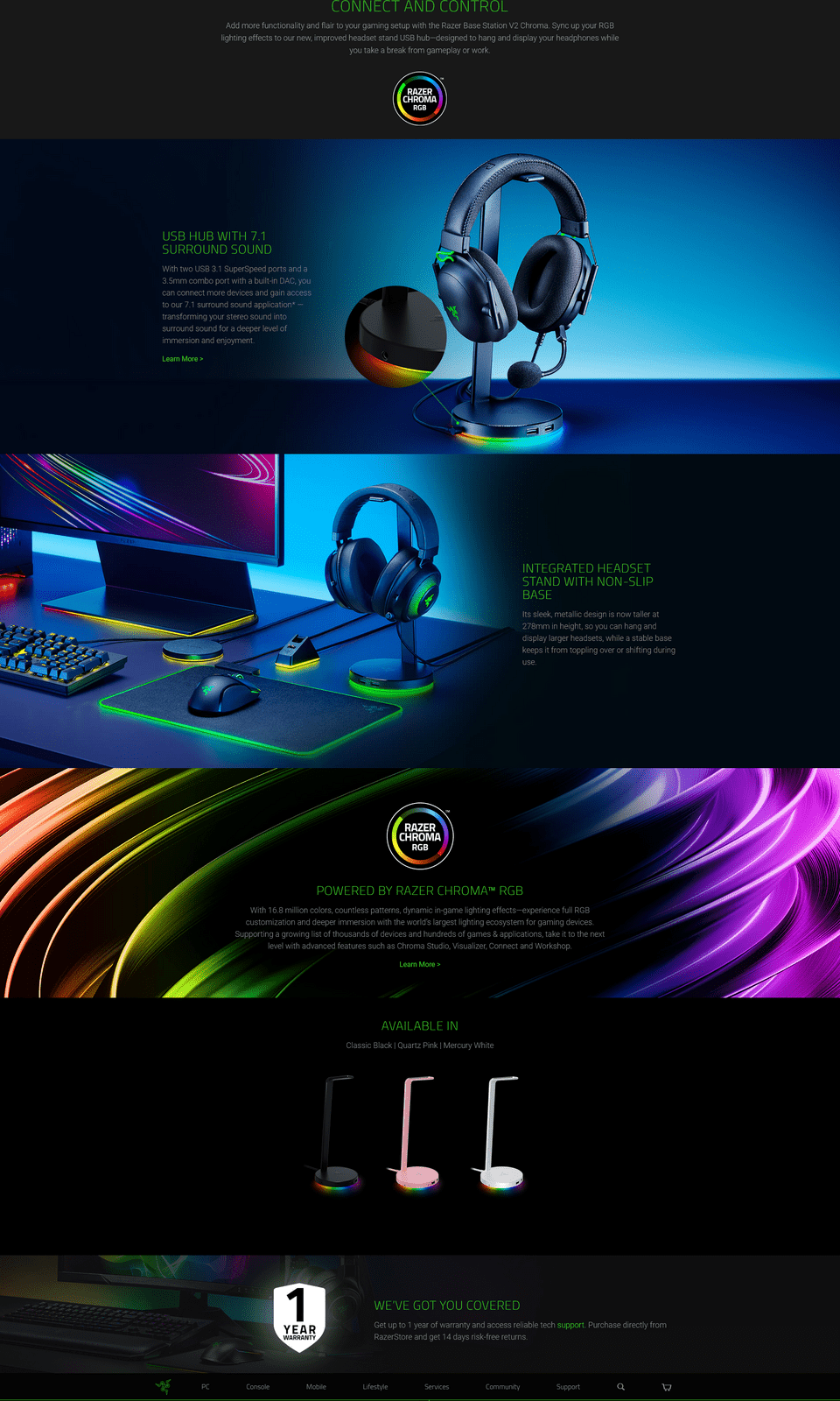 razer base station v2 chroma chroma headset stand with usb 31 hub rc21-01510100-r3m1