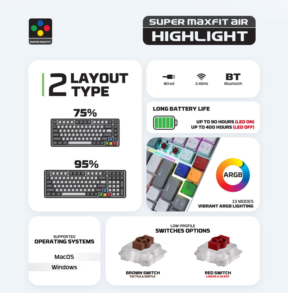 fantech mk915 super maxfit air83 75 wireless low profile linear switch gaming keyboard