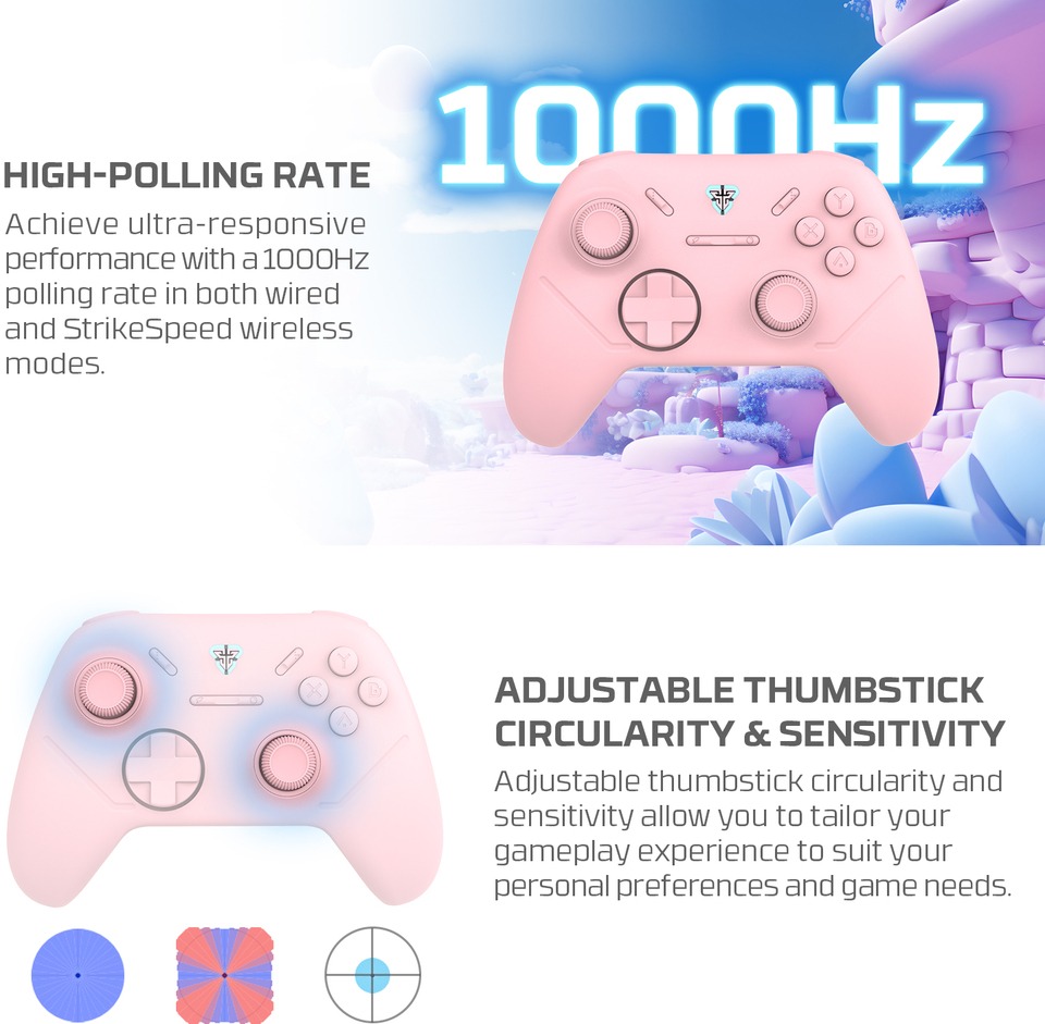 fantech shooter iii wireless hall-effect multi-platform gaming controller pink