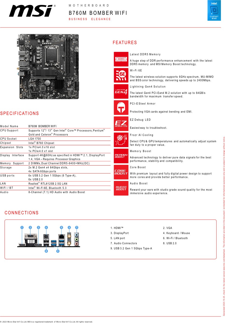 msi b760m bomber wifi micro-atx ddr5 motherboard