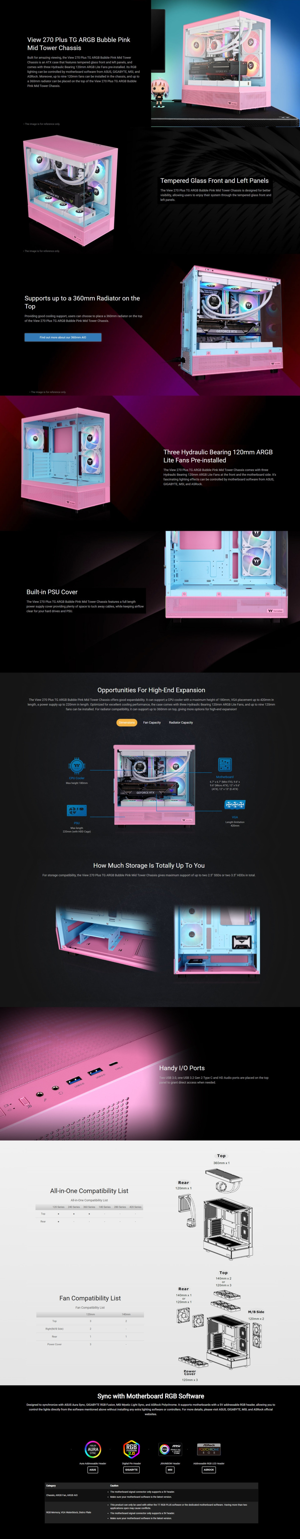 thermaltake view 270 plus tg argb bubble pink mid tower case