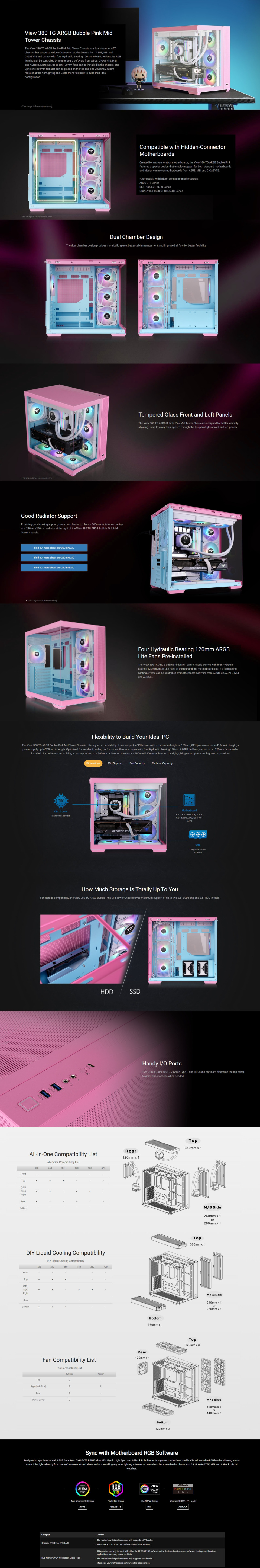 thermaltake view 380 tg argb bubble pink mid tower case