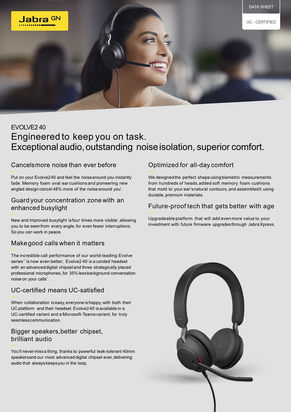 jabra evolve2 40 se uc mono usb headset