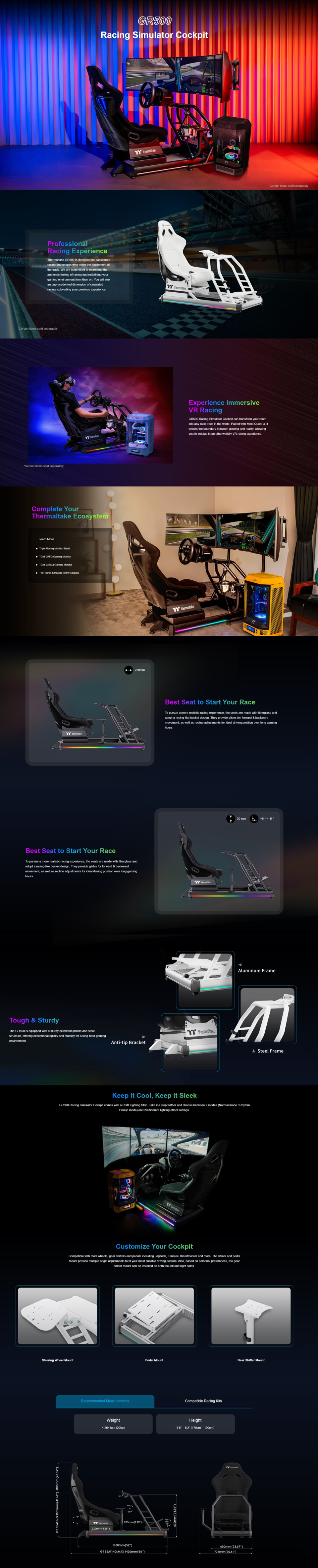 thermaltake gr500 rgb racing simulator cockpit white