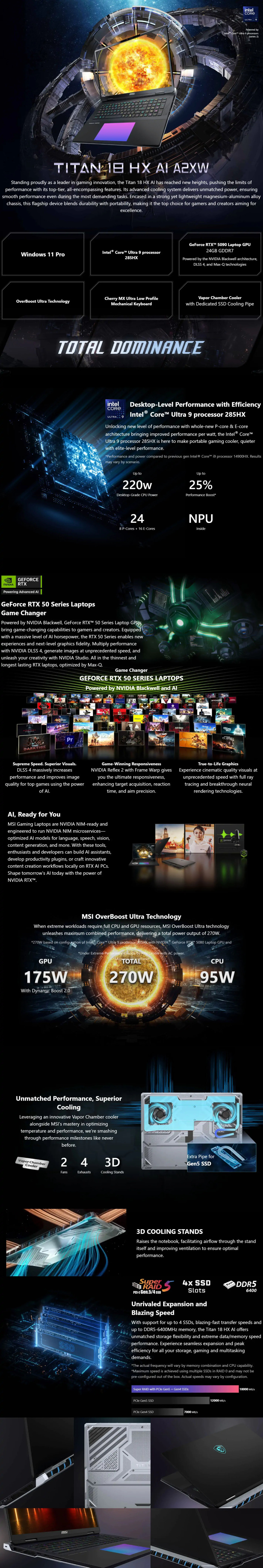 msi titan 18 hx ai a2xwjg-461au 18 ultra 9 5090 64gb6tb gaming laptop win 11 pro