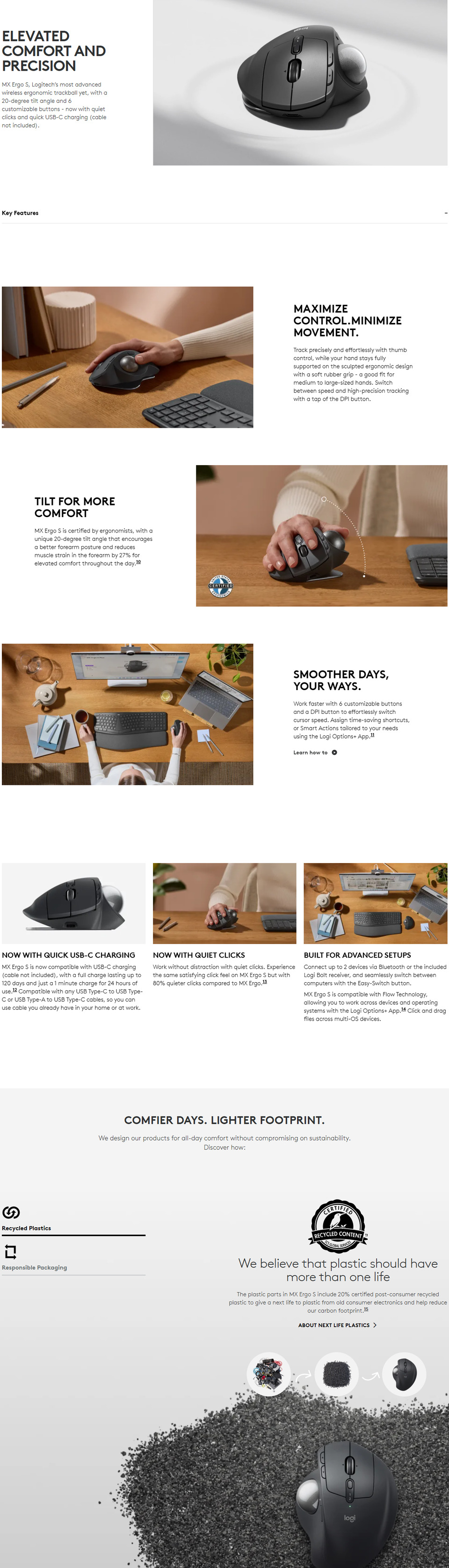 logitech mx ergo s advanced optical wireless trackball mouse graphite