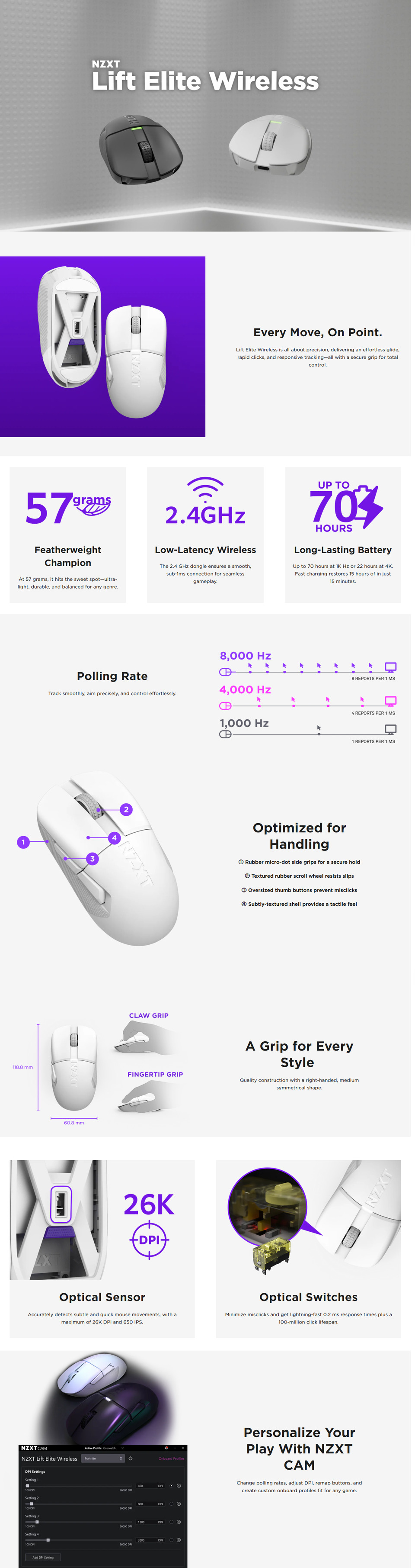 nzxt lift elite wireless ultra lightweight gaming mouse black