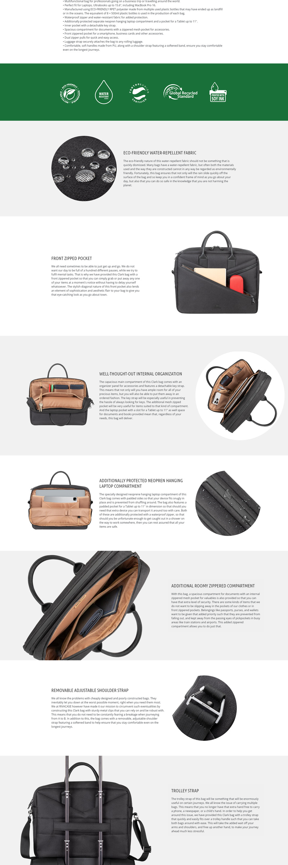 156 rivacase clark black eco laptop bag