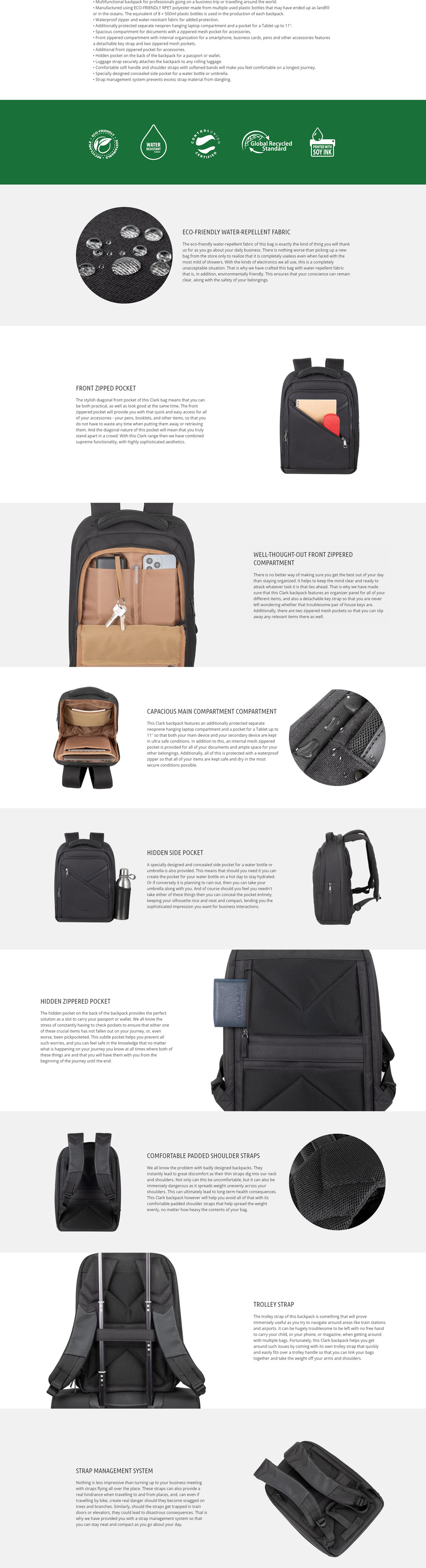 14 rivacase clark 8126 black eco macbook air 15 and laptop backpack