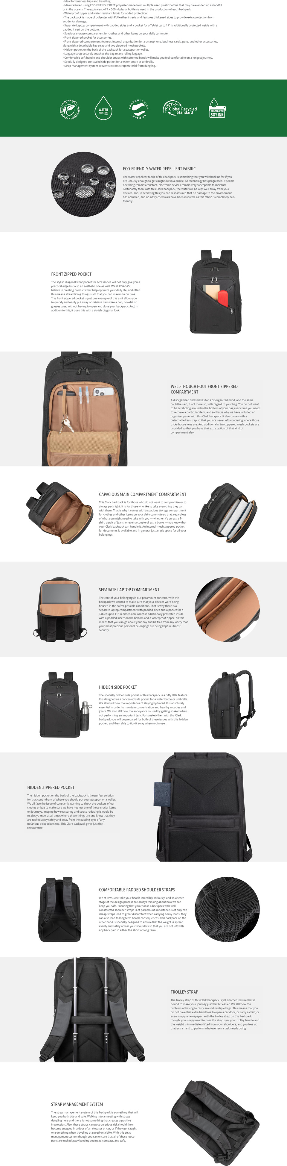173 rivacase clark 8164 black eco laptop backpack