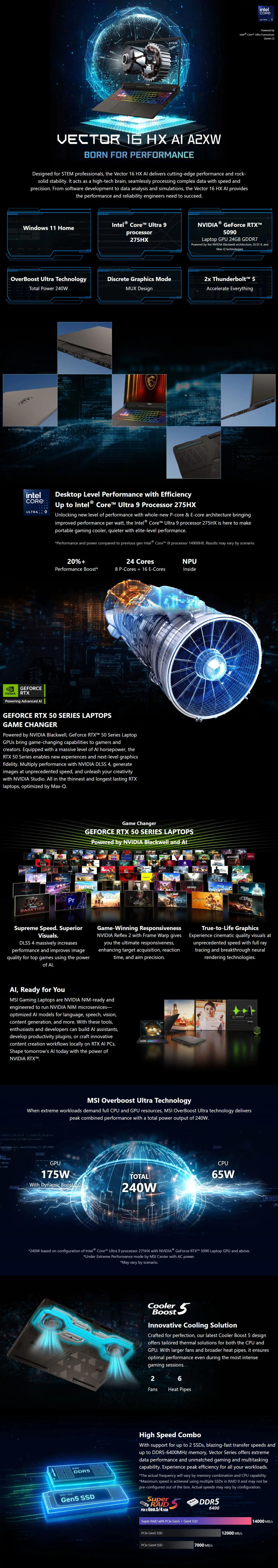 msi vector 16 hx ai a2xwjg 16 ultra 9 5090 16gb1tb gaming laptop win 11