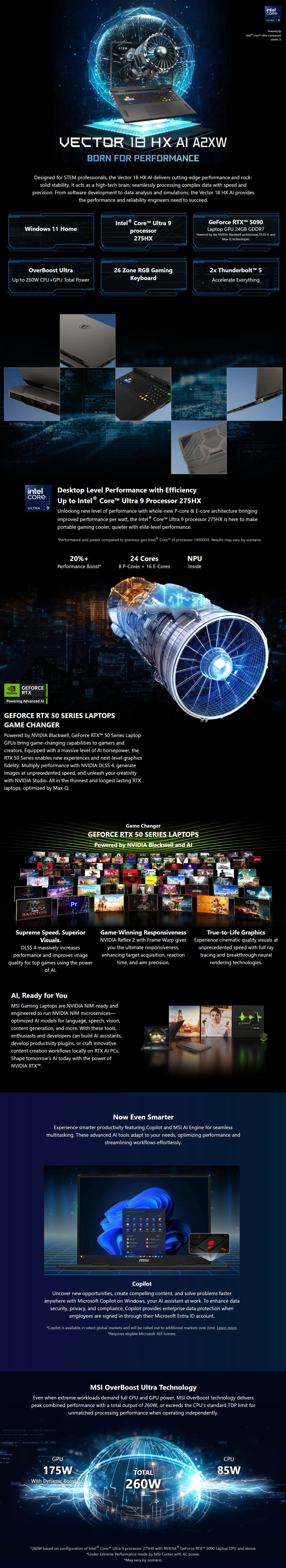 msi vector 18 hx ai a2xwjg-461au 18 ultra 9 5090 64gb6tb gaming laptop win 11 pro