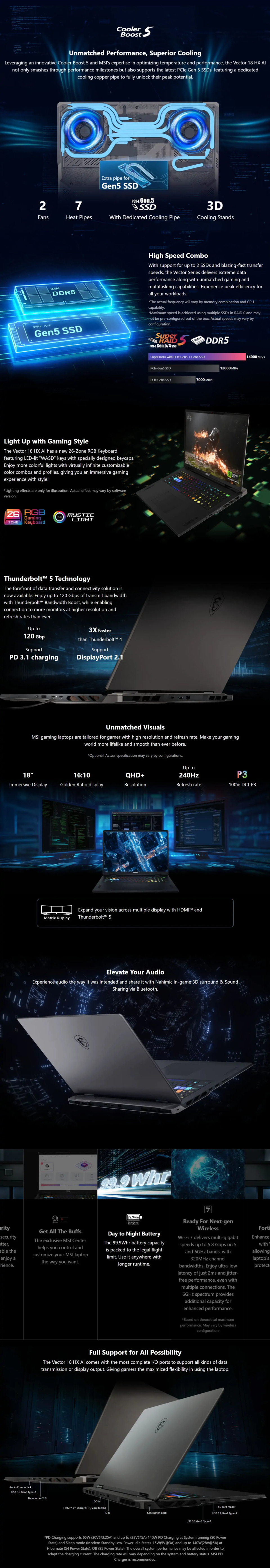 msi vector 18 hx ai a2xwjg-461au 18 ultra 9 5090 64gb6tb gaming laptop win 11 pro