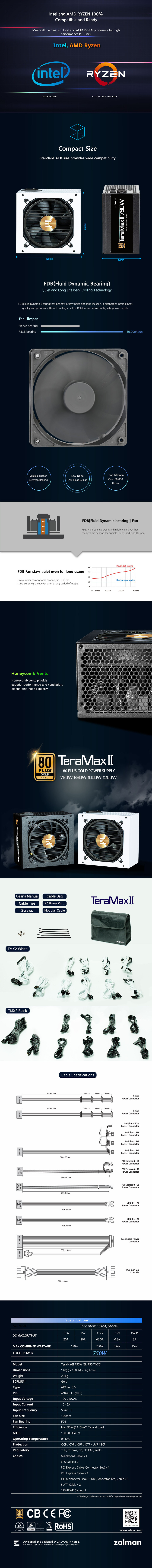 750 watt zalman zm750-tmx2 80 gold power supply black