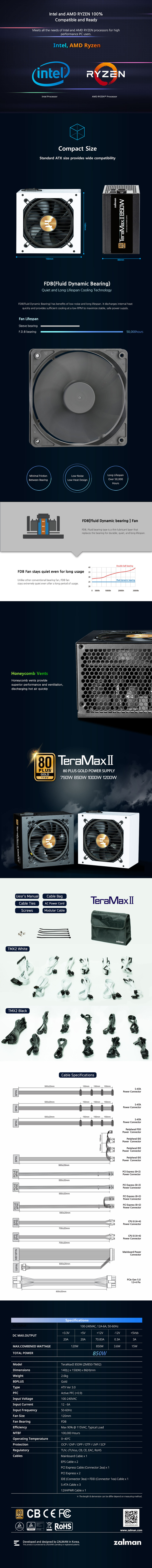 850 watt zalman zm850-tmx2 80 gold power supply black
