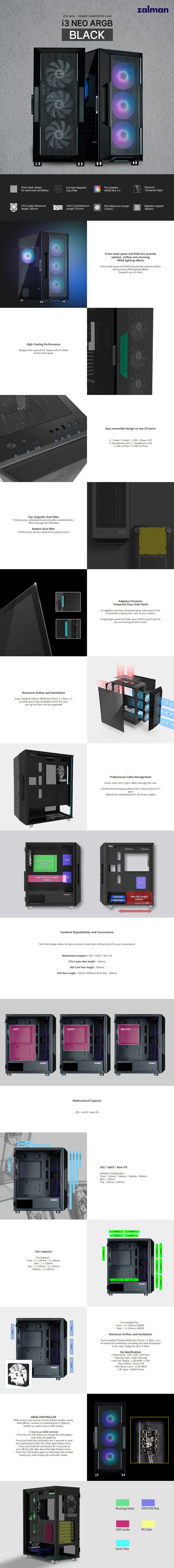 zalman i3 neo argb atx mid-tower case black