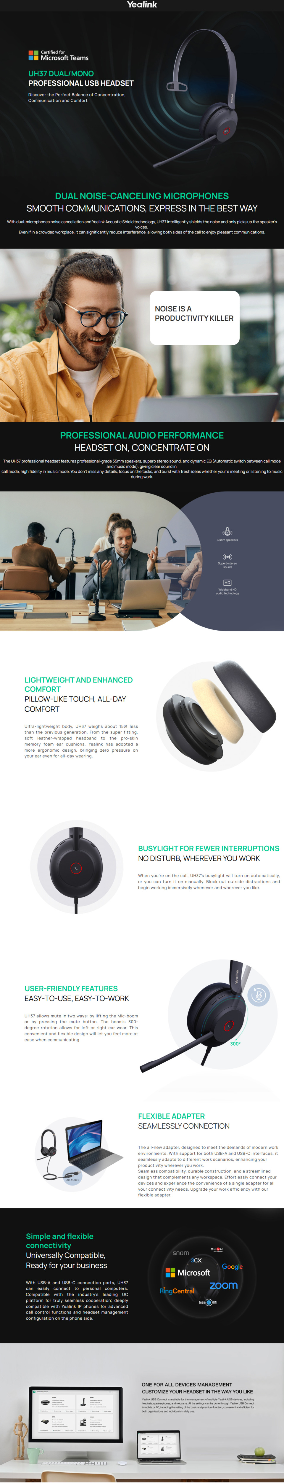 yealink uh37 mono teams usb-ca wired headset