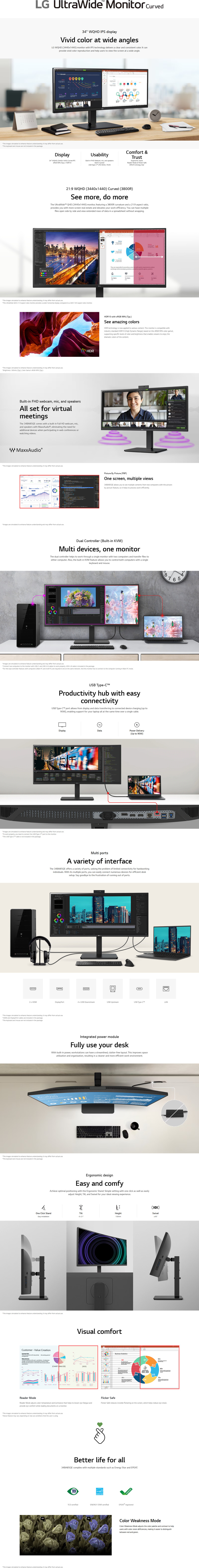 34 lg 34ba85qe wqhd 60hz ips curved monitor with usb-c hub and webcam