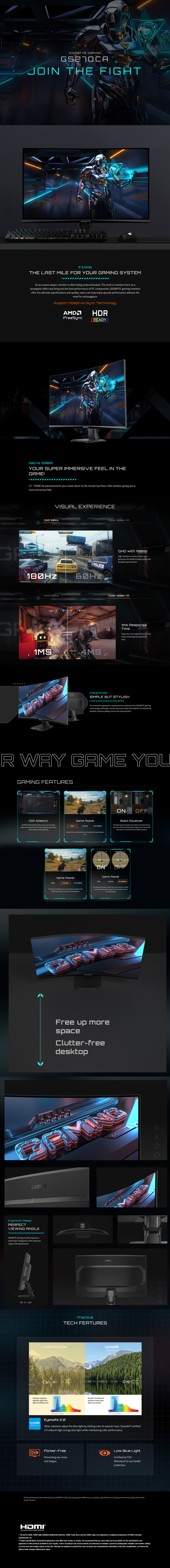 27 gigabyte gs27qca qhd 180hz va curved gaming monitor