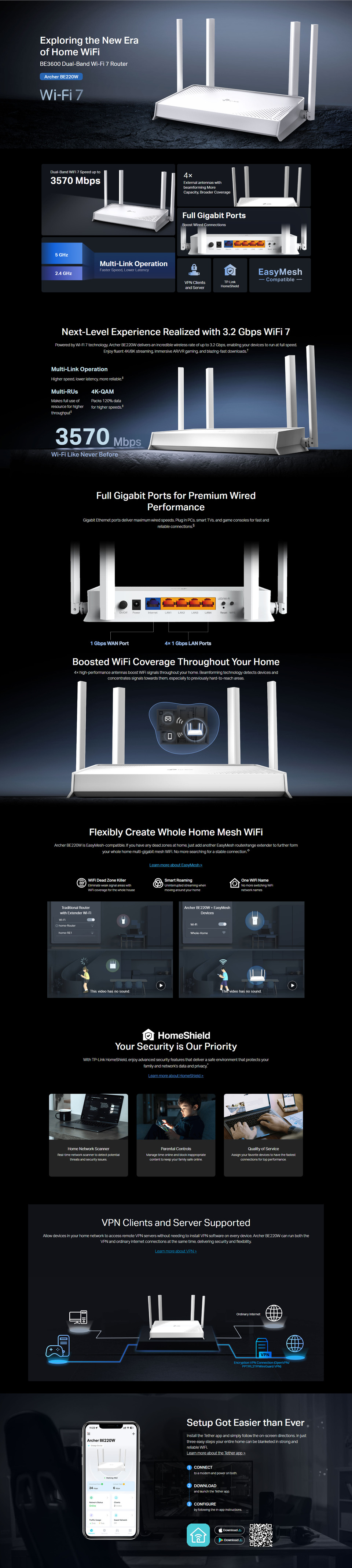 tp-link archer be220w be3600 dual-band wi-fi 7 router