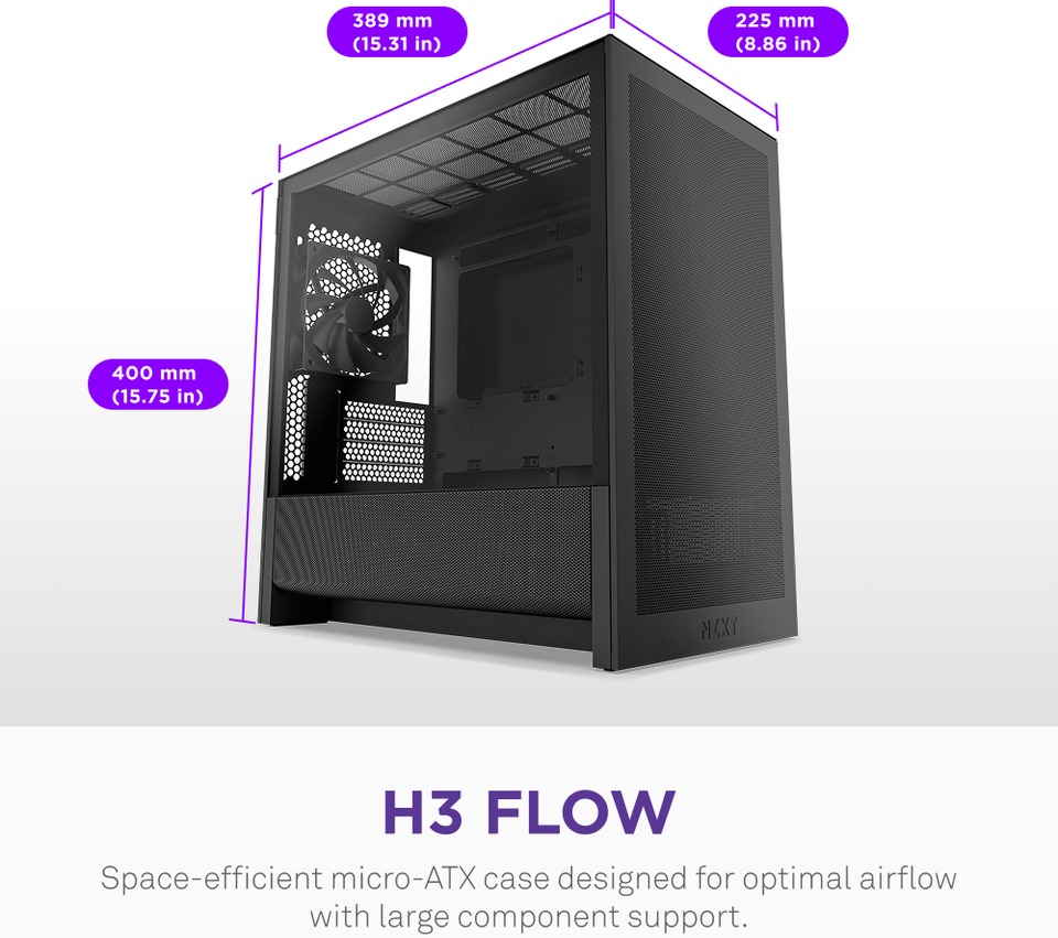 nzxt h3 flow micro-atx case black