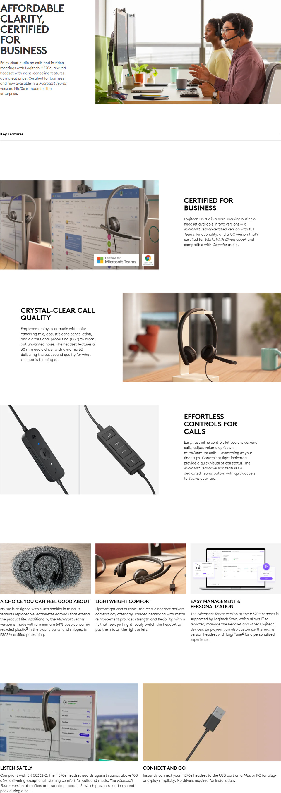 logitech h570e essential wired usb stereo headset