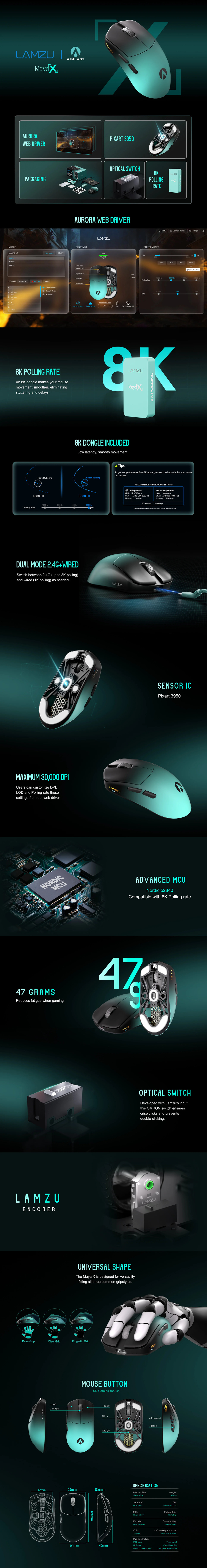 lamzu x aimlabs maya x 8k lightweight wireless gaming mouse