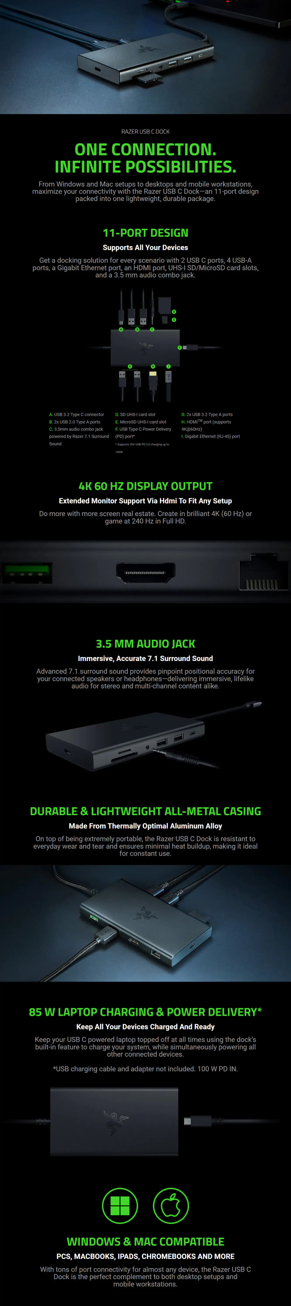 11-port razer usb-c dock black