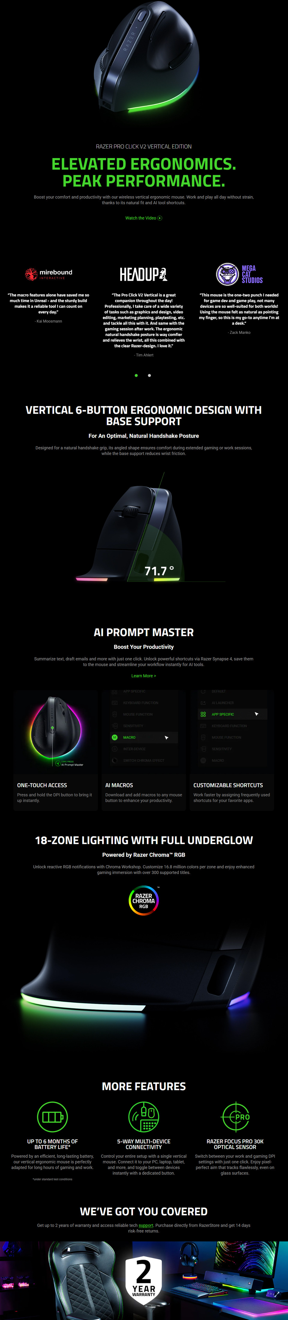razer pro click v2 vertical ergonomic wireless mouse