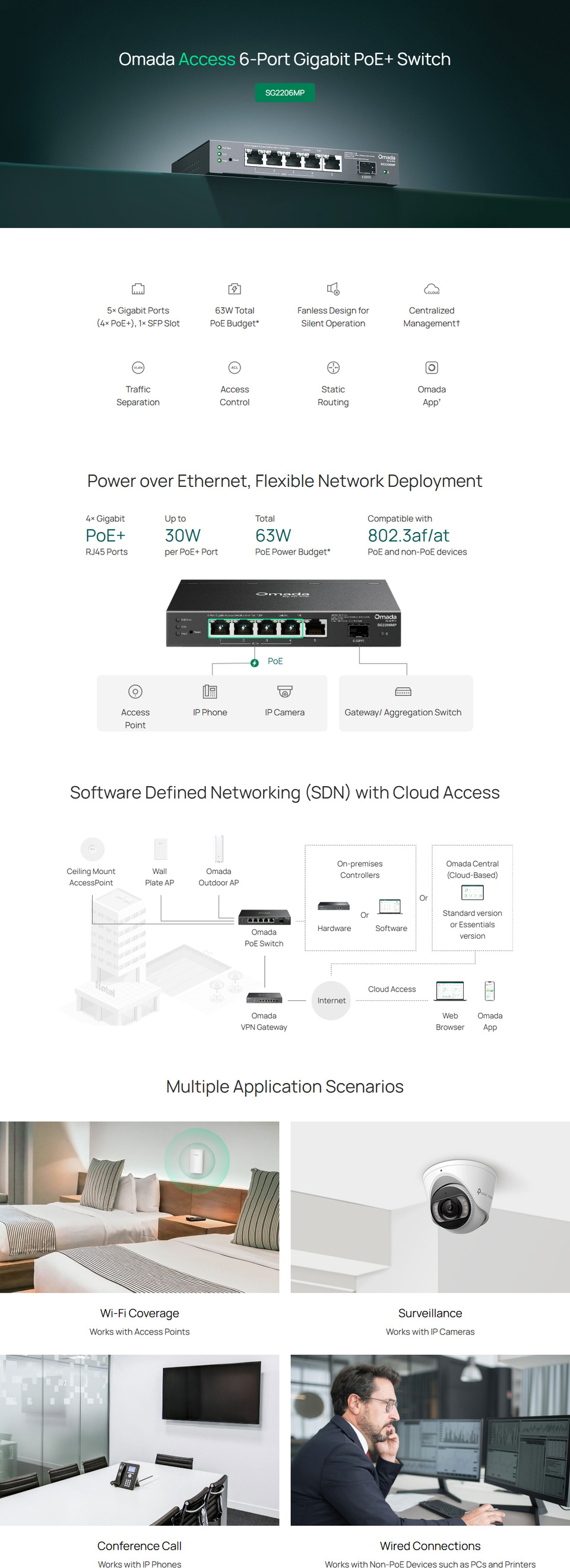 6-port tp-link sg2206mp omada access gigabit switch with 4-port poe