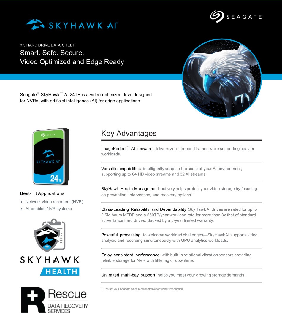 16tb seagate skyhawk ai 35 sata 7200rpm hard drive st16000ve004