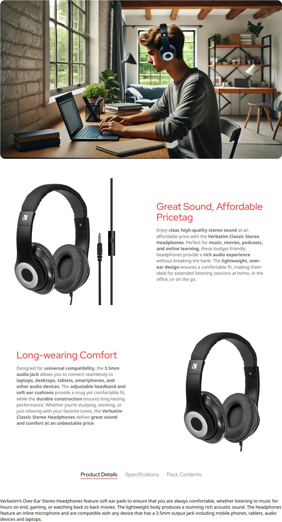 verbatim stereo headset classic blue
