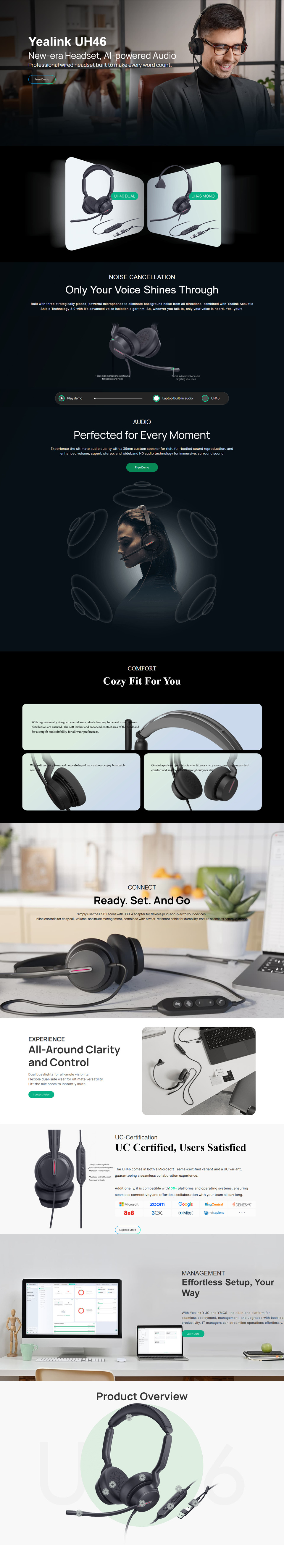 yealink uh46 mono teams usb-ca wired headset with inline control
