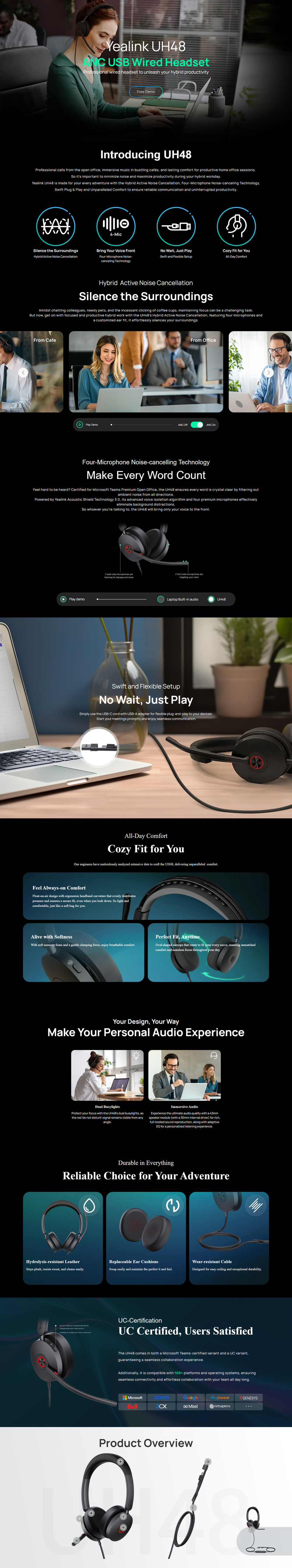 yealink uh48 dual teams usb-ca wired headset with anc