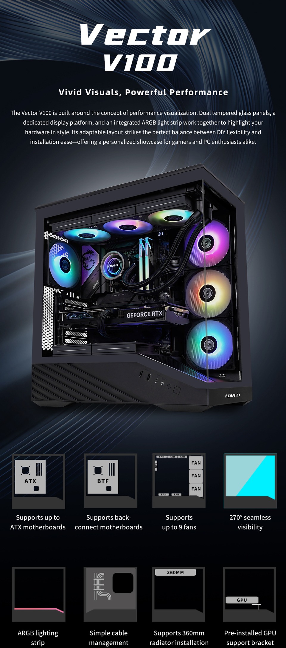 lian li vector v100 atx mid-tower case black