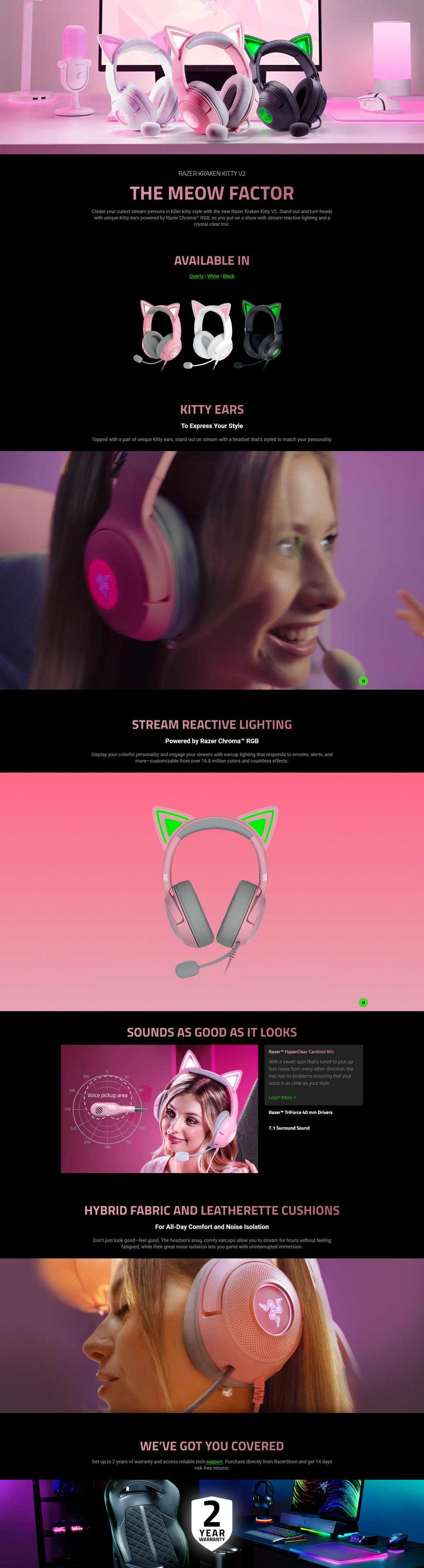 razer razer kraken kitty v2 usb headset white