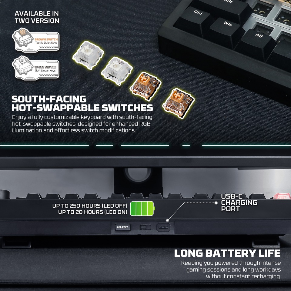 fantech maxfit8 qmk wireless linear mechanical keyboard black