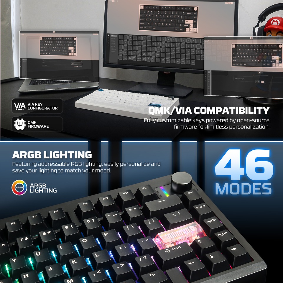 fantech maxfit8 qmk wireless linear mechanical keyboard black