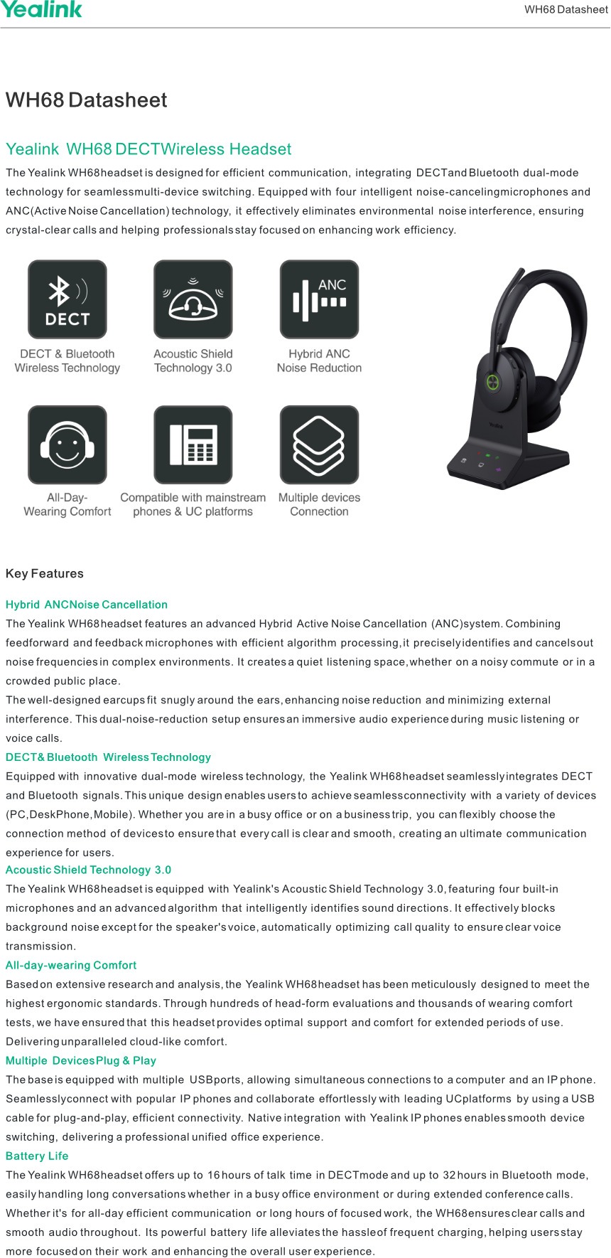 yealink wh68 teams anc dect wireless headset