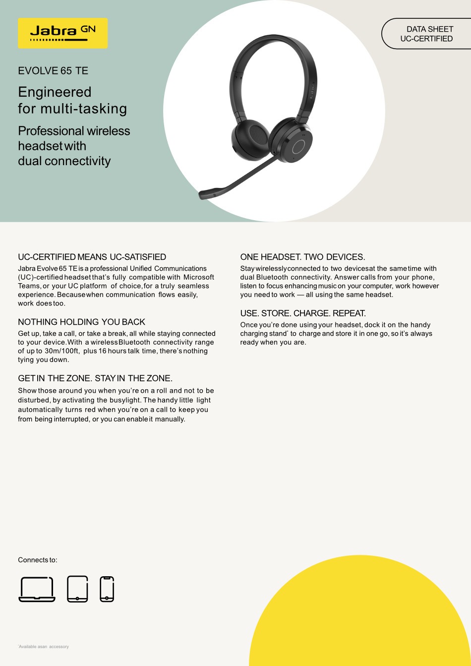 jabra evolve 65 te uc stereo bluetooth headset with base