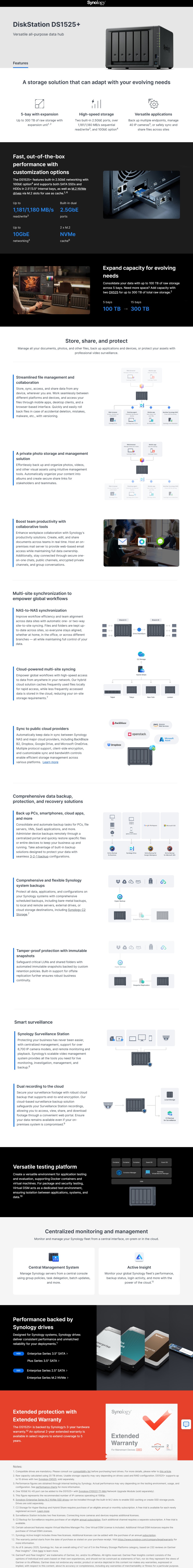 5 bay synology diskstation ds1525 25 gigabit nas unit